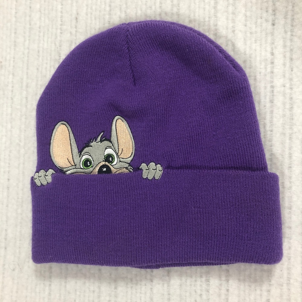 Chuck E Cheese Purple Beanie Hat Kids Adult Embroidered Logo Knit Cap